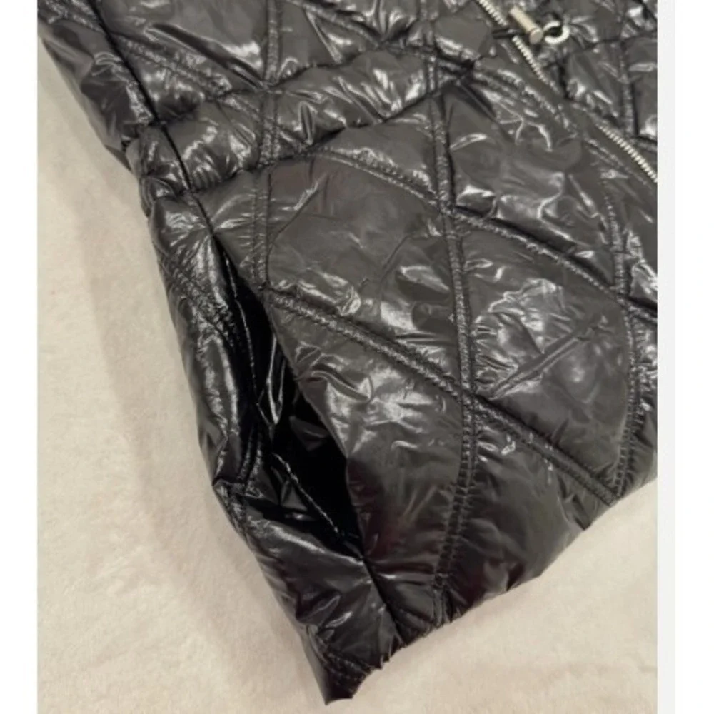 Michael Kors Women's Cire` Quilted Black Vest Full Zip Drawstring Waist Size L - Picture 6 of 7
